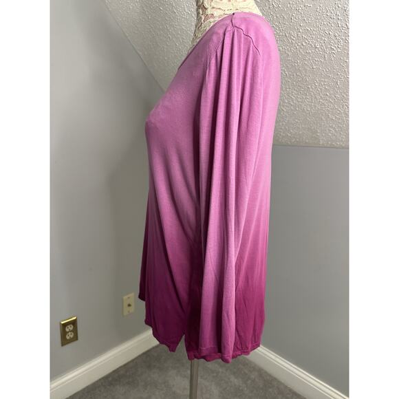 EUC Lauren Ralph Lauren Ombré 3/4 Sleeve Top Sz Large Pink Purple Lightweight - Picture 4 of 7